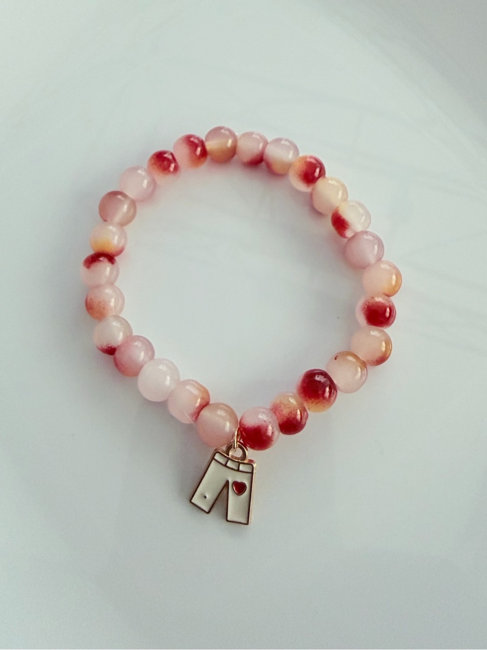 Painted Beaded Bracelet with Gold Charm Handmade Jewelry
